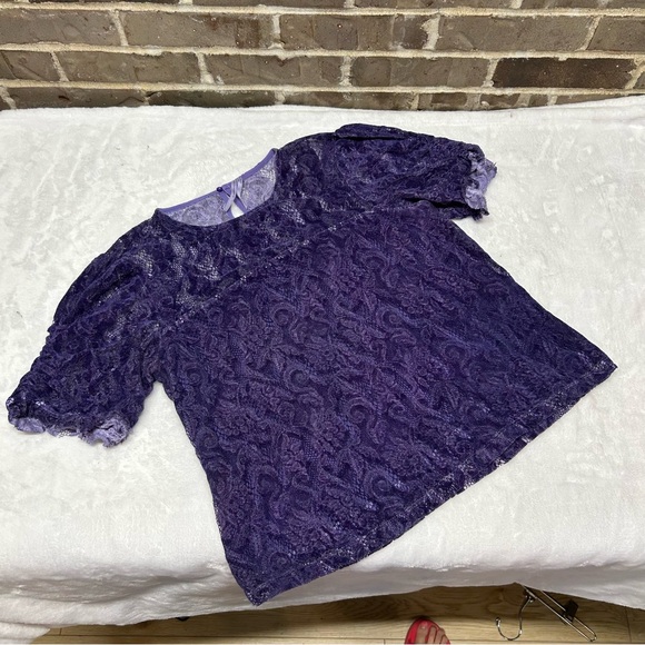Anthropologie Parvati Purple Lace Top Blouse Short Sleeve Lined Women Sz Medium - Picture 9 of 9